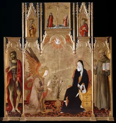 Verkündigung mit den Heiligen Johannes dem Täufer und Bernardino da Siena. Die Kreuzigung. Heilige Petrus und Paulus, zwischen 1455 und 1464