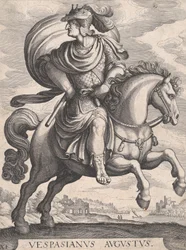 Kaiser Vespasian zu Pferd, aus der Serie Die ersten zwölf römischen Kaiser, Platte 1..., 1610-50