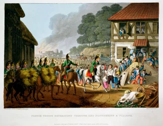 Französische Truppen ziehen sich durch und plündern ein Dorf zurück, 1816