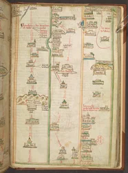 Eine Reiseroute, die die Route zwischen London und Neapel zeigt, aus Matthew Paris