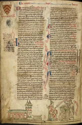 Westminster Abbey und das Heiligtum von St. Edward; rechts Papst Innozenz IV. beim Konzil von Lyon, Illustration aus 