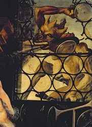 Der Teufel greift das Fenster an, Detail von St. Antonius der Einsiedler vom Isenheimer Altar, ca. 1512-16 (Detail)