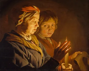Alte Frau und ein Junge bei Kerzenlicht, 1630-1650