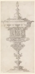 Stehender Becher mit Deckel, aus "Novum opus cratero graphicum..."