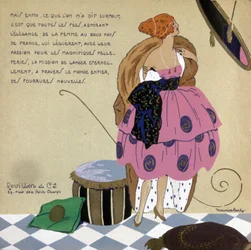 Frau vor ihrem Spiegel, Werbung für Revillon-Pelze, ca. 1920-1930 (Illustration)