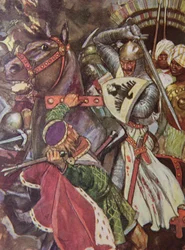 Wende, falscher Tempelritter! Lass los, wen du nicht würdig bist zu berühren!, Illustration aus 