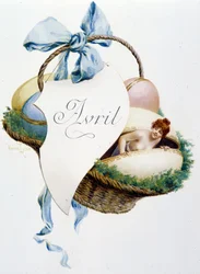 April "La Chanson du mois" von Jérôme Doucet, Illustration - Maurice Leloir, ed. Reims 1904. L. Michaud