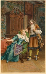 Molière liest Armande Béjart ein neues Stück vor (Illustration)