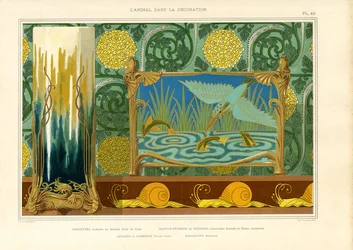 Jugendstil-Dekor mit Wasservögeln, Fischen und Schnecken