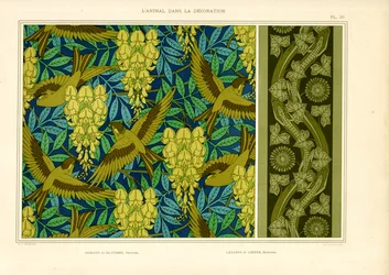 Vögel mit Glyzinien und Eidechsen mit Efeu