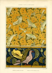 Fisch- und Taubenmotive in ornamentaler Naturkondensation