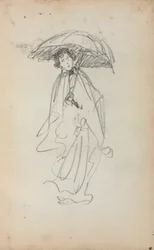 Italienisches Skizzenbuch: Stehende Frau mit Sonnenschirm (Seite 259)
