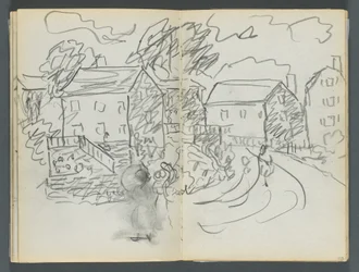Skizzenbuch, The Dells, Nr. 127, Seite 102 & 103: Landschaft mit Häusern und Straße