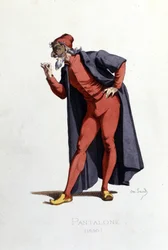 Kostüm und Theaterfigur: Pantalone (auf Französisch Pantalone, Doktor), aus „Masques et bouffons“ (italienische Komödie: Commedia dell