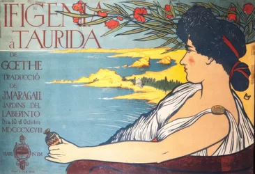 Modernistisches Plakat des Theaterstücks von Goethe, Iphigenie auf Tauris