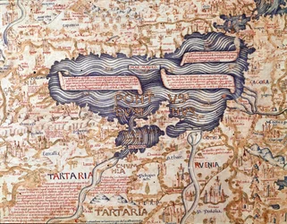 Ansicht des Schwarzen Meeres (Detail) der Weltkarte (Mappamundi) von Bruder Maurus (Mauro) Camaldolese 1459, Biblioteca Marciana, Venedig