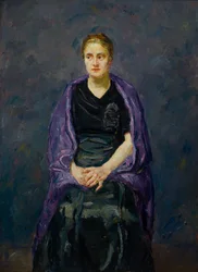 Minna Beckmann-Tube mit einem violetten Schal