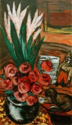 Stillleben mit roten Rosen und Butchy
