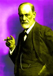Österreichischer Psychoanalytiker Sigmund Freud (1856-1939) im Jahr 1921 (Foto von Max Halberstadt), koloriertes Dokument