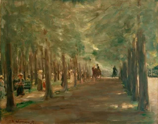 Allee im Tiergarten mit Reitern und Spaziergängern