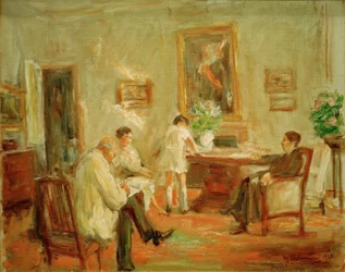 Der Künstler skizzierend im Kreis seiner Familie