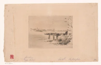 Landschaft mit Zaun und Mühle