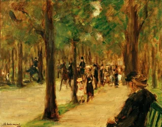 Promenade im Tiergarten mit Spaziergängern und einem Pferd