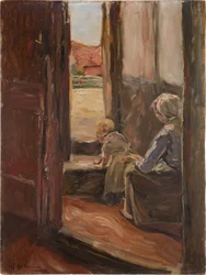 Der erste Schritt (Mutter und Kind, kleine Skizze)