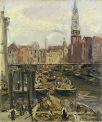 Schwimmender Markt auf einem Kanal in Hamburg, 1905