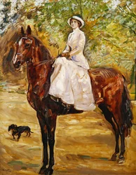 Dame im weißen Reitkleid zu Pferde, 1910