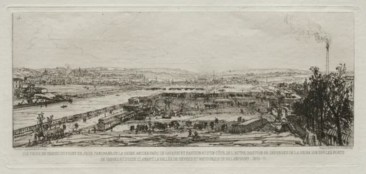 Souvenir artistiques du Siège de Paris: Vue prise du viaduc du Pont-du-Jour..., 1870-71