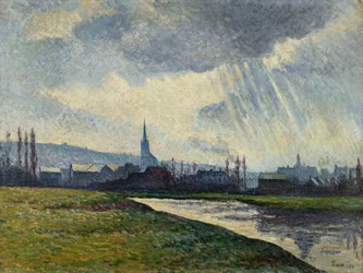 Couillet, Charleroi, Landschaft am Fluss; Couillet, Charleroi, Landschaft am Flussufer, 1896