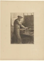 Drucker bei der Arbeit im Atelier