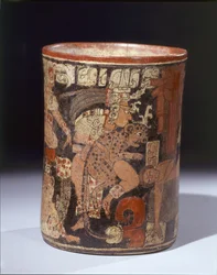 Zylindrisches Gefäß mit Opferszene, ca. 600-850 n. Chr.