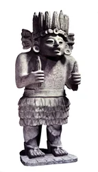 Präkolumbische Zivilisation: Maya-Statue mit Darstellung des Maisgottes. Paris, Musée de l