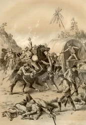 Gold-Eskorte von Buschräubern angegriffen, Australien, 1879