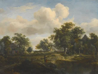 Ein Weiler im Wald mit Fischern