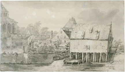 Die sogenannte Bergkerk und eine Wassermühle in Deventer (Lugt 43)