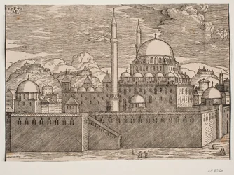 Idealisiertes Bild der Bayazidiye-Moschee, von Südosten gesehen