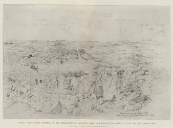 Melton Priors Skizze (Faksimile) der Bombardierung von Ladysmith, aufgenommen von Maiden