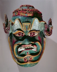 Rituelle Maske des Santiago, verwendet beim mexikanischen Tanz der Mohren und Christen