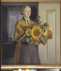 Ein Mädchen mit Sonnenblumen