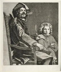 Mann, der eine Pfeife raucht, und ein kleiner Junge, um 1660