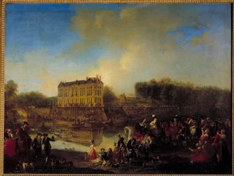 Der Hirsch im Wasser vor dem Schloss von l