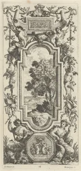 Ornamentales Paneel mit einer Meereslandschaft und einer Muschel