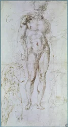 Studie für Apollo (ehemals Merkur) stehend nackt mit einem Umhang über den Schultern und die Figur eines Mannes, der eine Last trägt