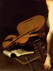 Darstellung von Musikinstrumenten, Detail von Amor Victorious, ca. 1602