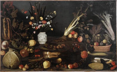 Stillleben mit Blumen und Früchten