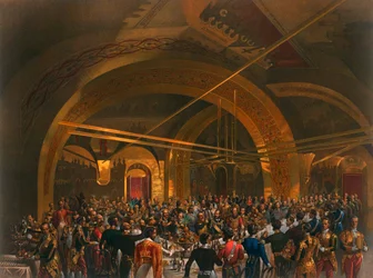 Krönungsbankett für die Gesandten im Goldenen Saal des Großen Kremlpalasts, Moskau, 1856