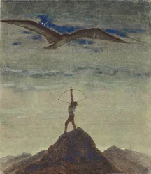 Das Zeichen des Schützen (aus dem Zyklus "Zodiac") von Ciurlionis, Mikalojus Konstantinas (1875-1911). Tempera auf Papier, Größe: 35,3x30,1